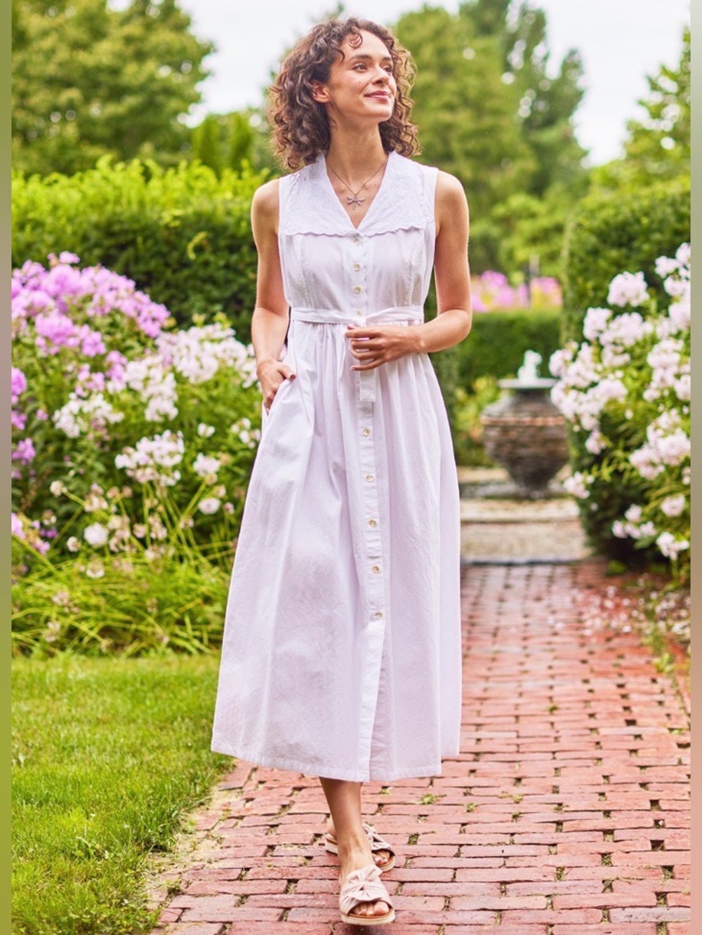 April Cornell Rust Button-Front Midi Dress Ruffle Collar cottage boho minimalist